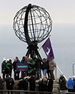Globe at North Cape at midnight - no midnight sun